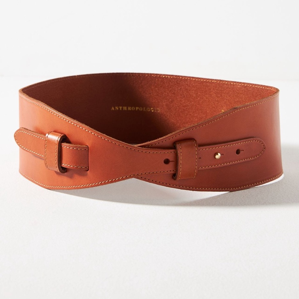Anthropologie Wide Cedar Corset Leather Wrap Belt